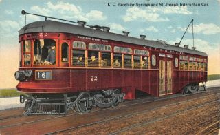 Postcard K.  C.  Excelsior Springs And St.  Joseph Interurban Car Trolley 122993