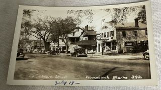 Rppc ? Kennebunk Maine Main Street Coca - Cola Sign Cars 1946 Real Photo Postcard