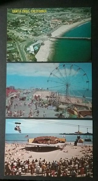 Santa Cruz Ca Beach Boardwalk Amusement Park Bandstand Postcards (3) 1960s/1970s