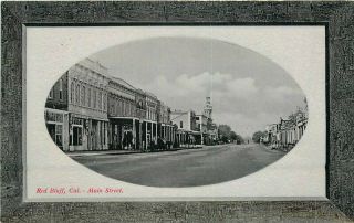 C1910 Red Bluff Tehema California Main Street View Glosso Oval Postcard