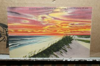 Vintage Panama City Beach Florida Postcard Sunset Scene Highway 98 Fla Fl Rare
