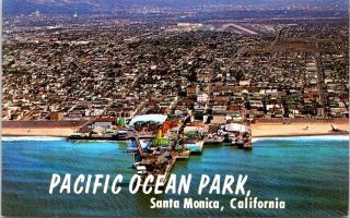 Aerial View,  Pacific Ocean Park,  Santa Monica,  California Chrome Postcard