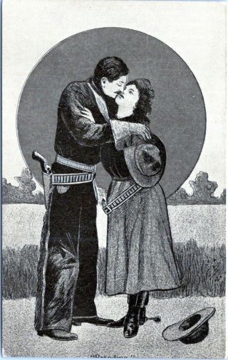 1910 Kissing Cowboy Cowgirl Western Rodeo Postcard Co