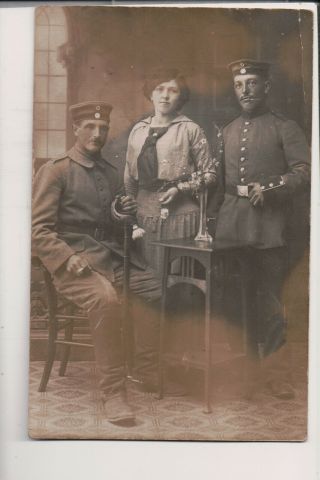 Vintage Postcard Rppc 2 German Soldiers & Anna Schwester In Munich Wwi