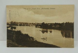 Vintage 1908 Rppc View Of St.  Joseph River Mishawaka In Real Picture Water Scene