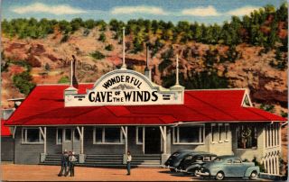 “cave Of The Winds” Manitou Springs,  Colorado Linen Vintage Cars Postcard