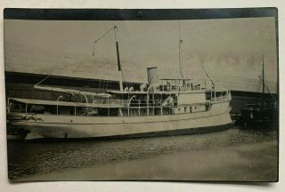 Ca 1910s Ship Rppc Real Photo Postcard Steamboat Steamer At Dock Side View Cyko