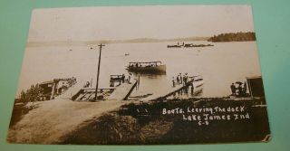 Lake James,  Indiana Rppc Postcard - - Boat Dock - Boats Leaving Dock - Posted 1913