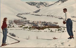 Sun Valley Id Idaho Skiing Skiers Union Pacific Railroad Linen Postcard G32