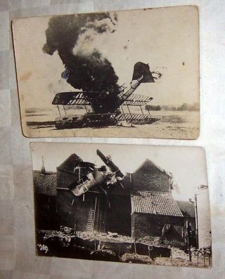 2 Wwi Rppc German Crashed Air Planes Postcards Bi Wing Aircraft Wreck