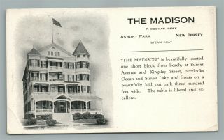 Asbury Park Nj The Madison Hotel Antique Postcard