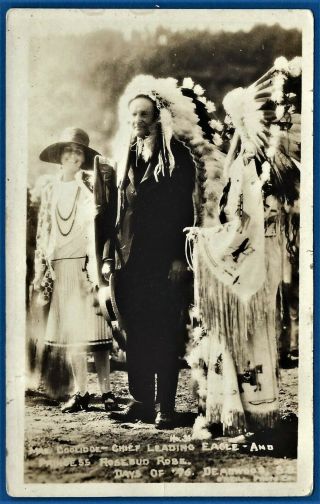 Rppc President Calvin Coolidge As Chief Leading Arrow With Wife In South Dakota