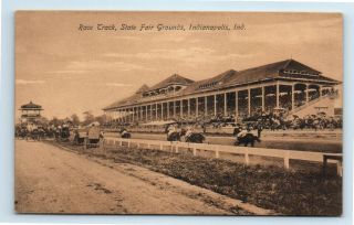 Indianapolis,  In Postcard - Horse Race Track,  State Fair Grounds Buggies - C1910