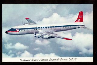 C.  1955 Northwest Airlines Dc - 7c Aircraft Advertising Postcard