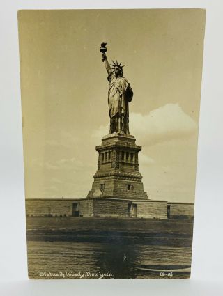 Statue Of Liberty Ny Rppc Real Photo Postcard 1910 Boat Us Flag By Wilkerson