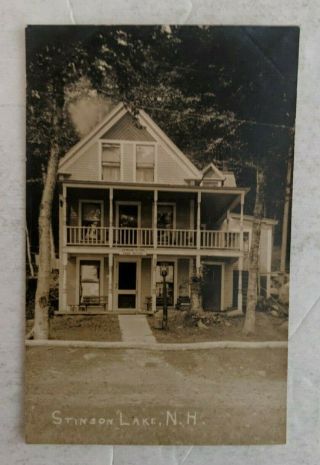 1913 Stinson Lake Store & Post Office With Sign Rumney Nh Real Photo Postcard