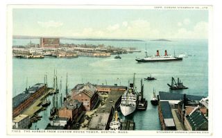 Boston Mass Ma - Cunard Ocean Line Rms Caronia In Harbor - Detroit Pub Postcard