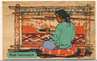 Navajo Rug Weaver 1940s Yucca Wood Unposted Postcard
