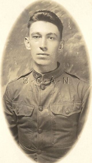 Wwi Army Azo Rppc - Portrait - Young Soldier - Uniform Detail - 1917 - 18
