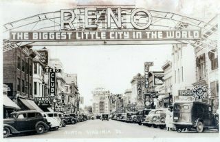 1940s Rppc Postcard Reno Nv Biggest Little City In The World Arch Street Scene