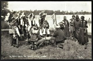 Rppc " A Pow Wow Of American Indians In Northern Minnesota " Postcard