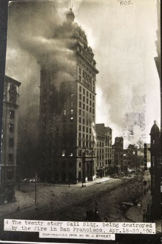 San Francisco Earthquake 1906 Postcard Call Building Being Destroyed Fire Rppc