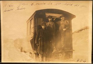 Real Photo Rppc Powell Pa 3 Railroad Workers Stand On Back Of Train Caboose