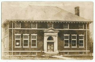 Carrollton,  Il Illinois 1909 Rppc Postcard,  Public Library