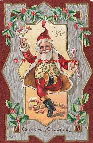 Christmas,  Nash No 18,  Red Suit Santa Smoking Pipe On His Busy Day