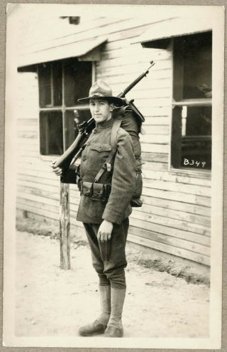 Ww I U.  S.  Army Engineer Wearing Full Pack Rppc Postcard,  C.  1918