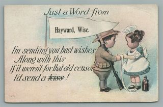 Hayward Wi Soldier W/ Rifle Red Cross Nurse Antique Wwi Era Postcard