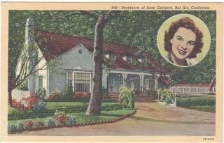 Postcard Linen Ca Home Of Judy Garland Bel Air Residence Vintage 1940s
