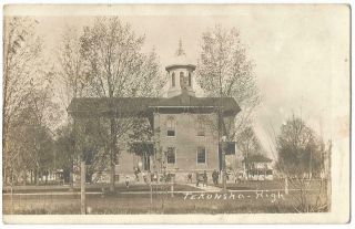 Tekonsha Michigan Mi High School Building And Students Rppc Real Photo 1912
