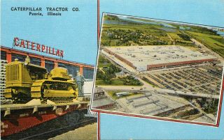 Postcard Linen Advertising Caterpillar Tractor Co,  Peoria Il Plant Birdseye View