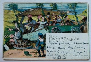 1906 Ny Postcard Nyc Coney Island Comic Horse & Wagon Crash Little Boy W/frog