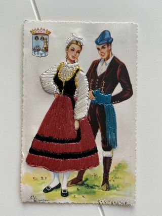 Santander Embroidered Elsi Gumier Signed Art Vintage Spain Postcard