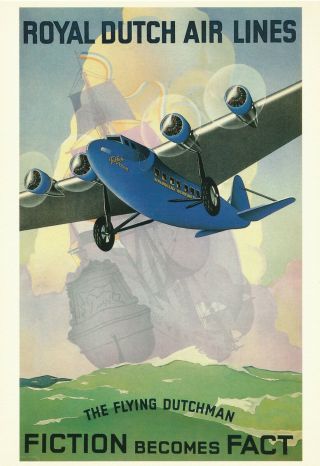 Vintage Advertising Postcard Wilga 1933 Royal Dutch Airlines Dutchman Plain 1986