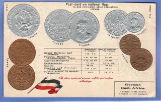 Rare 1912c Embossed Coin Currency & Flag German East Africa Vintage Postcard