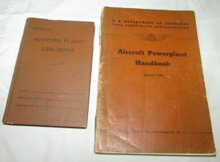 Aviators Documented Flight Log Book & Aircraft Powerplant Handbook Gross Ile Mi