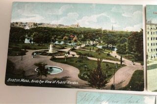 3 antique postcards Boston Massachusetts Park St Church Public Garden Comm Ave. 3