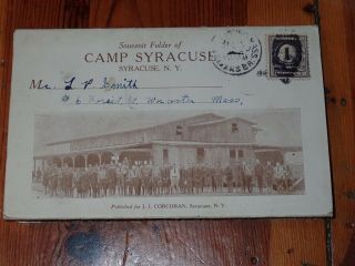 1918 Postcard Folder Camp Syracuse Us Army Purple Washington 3 Cent Stamp