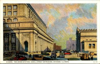 Postcard Union Station,  Chicago,  Illinois Fred Harvey Canal Street Entrance