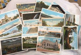 19 Vintage Postcards Beach Hotel Florida Water Boat Flag Sky Palms Post Office