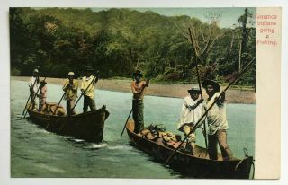 Vintage Postcard Panama Talemanca Indians Going Fishing Boats Fishermen Maduro