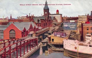 Chicago Il Wells Street Bridge & Northwestern Rpo Chi C Rap & Co Blfs Wd 1912