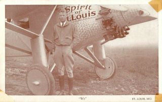 1920s Charles Lindbergh And The Spirit Of St Louis At Missouri Postcard