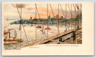 York City Lower Ny From The Bridge Florence Robinson Artist Tuck C1903 Pmc
