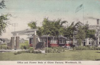 C1910 Office & Front Oliver Typewriter Factory Woodstock Il Illinois Postcard