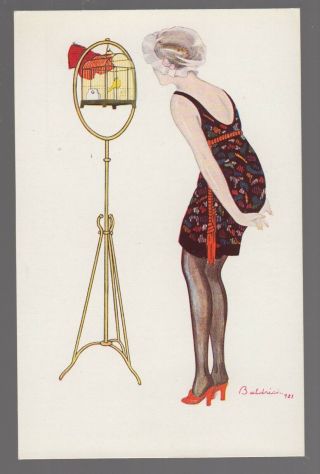 Postcard Baldrich 921 Artist Signed Back Of Lady Looking At Bird Cage No.  919