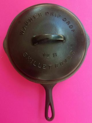 Vintage Antique Cast Iron Wagner Ware No.  8 Skillet 1058,  With Raised Letter Lid